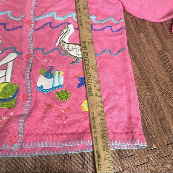 Quacker Factory Beach Ocean Lake Vacation Ugly Sweater Whimsical Quirky Cardigan - Picture 6 of 7